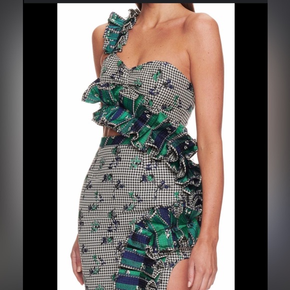 ELIYA THE LABEL Elegant One-Shoulder Green and Black Dress - Picture 1 of 7